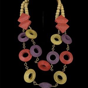 Vintage Statement Chunky Geometric Necklace Beads Seeds Polymer